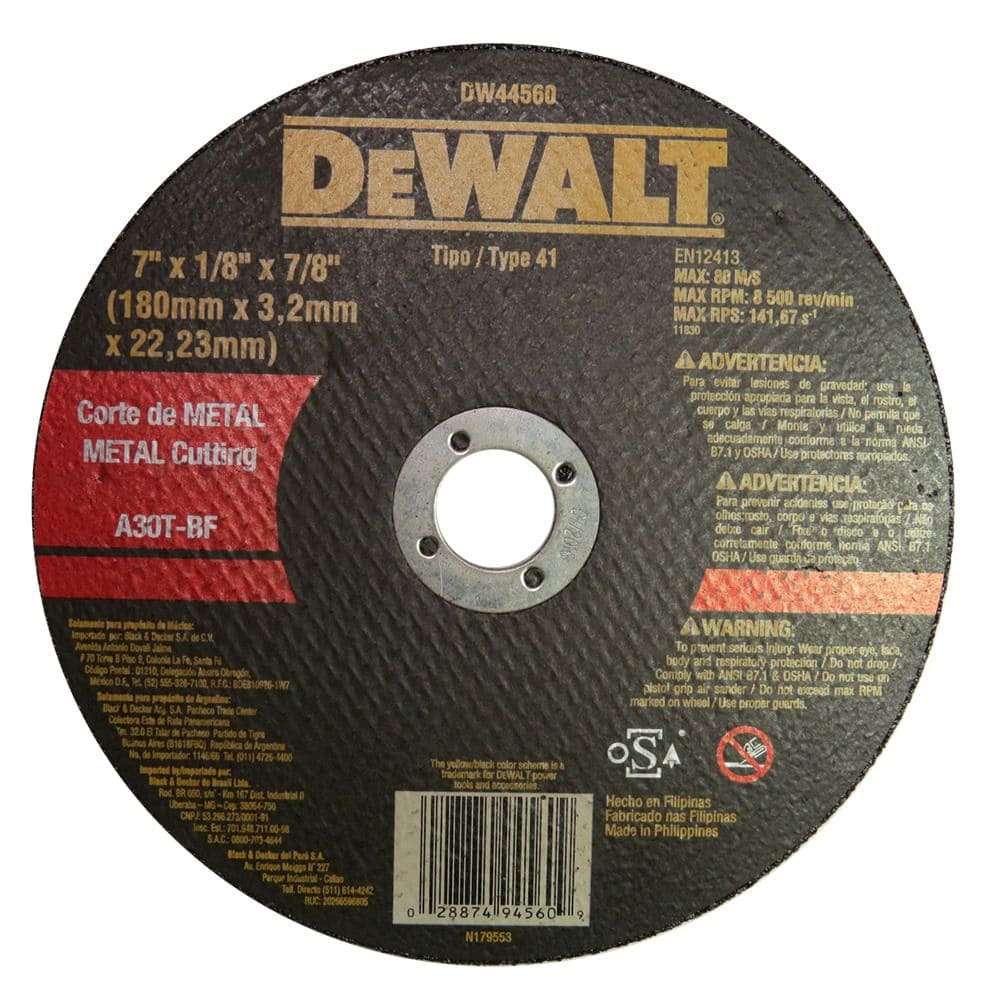 Disco Abrasivo Corte Metal 7" x 1/8" (3.2 mm) Dewalt
