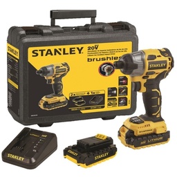 [SBI20S2K-BR] Atornillador de Impacto 1/4" Inalámbrico Brushless 20V (Inc. 2 Bat. de 1.5 Ah) Stanley