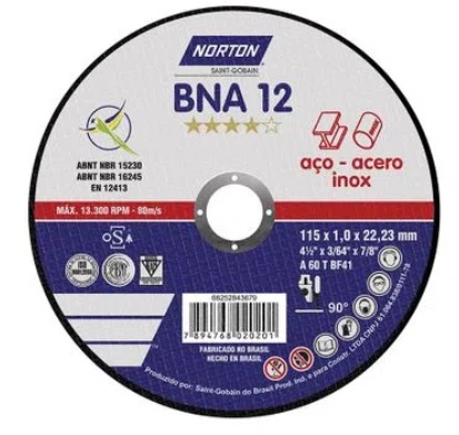 Disco Abrasivo Corte Metal Extra Fino 4-1/2"(115mm) x 3/64"(1mm) x 7/8" BNA12 Norton