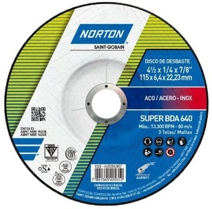 Disco Abrasivo Desbaste Metal 4-1/2" x 1/4" (6mm) x 7/8" BDA640 Norton