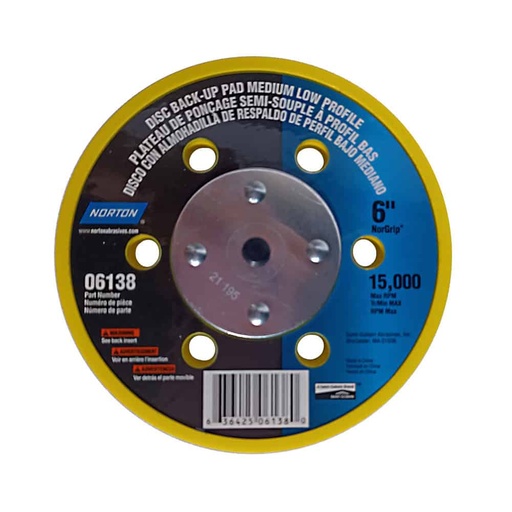 [63642506138] Disco Plato soporte lija al Seco circular media 6" - 6 huecos Norton