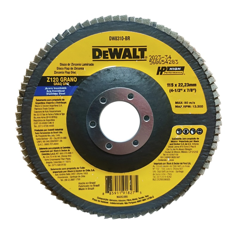 Disco Flap Zirconio 4-1/2" x 7/8" Grano 120 Dewalt