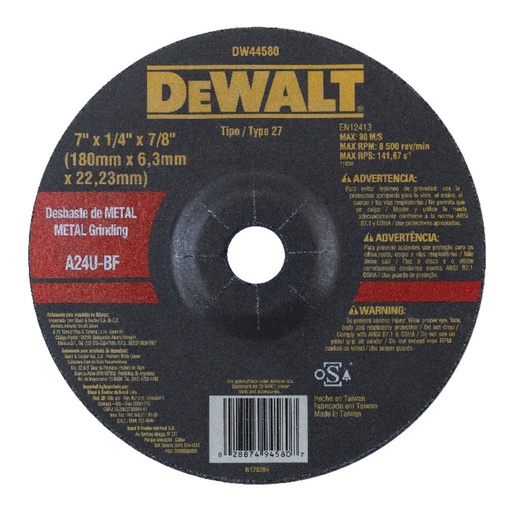 [DW44580] Disco Abrasivo Desbaste 7" x 1/4" (6 mm) Dewalt