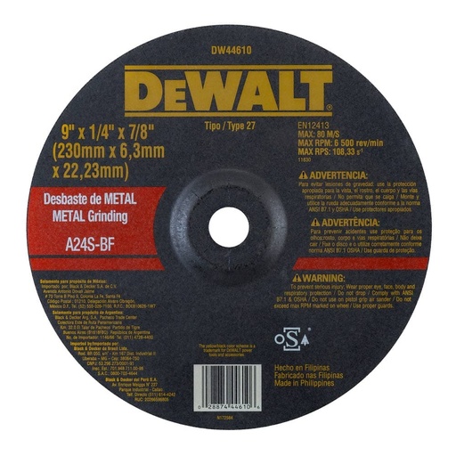 [DW44610] Disco Abrasivo Desbaste 9" x 1/4" (6 mm) Dewalt