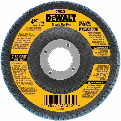[DW8309] Disco Flap 4-1/2" x 7/8" Grano 80 Dewalt