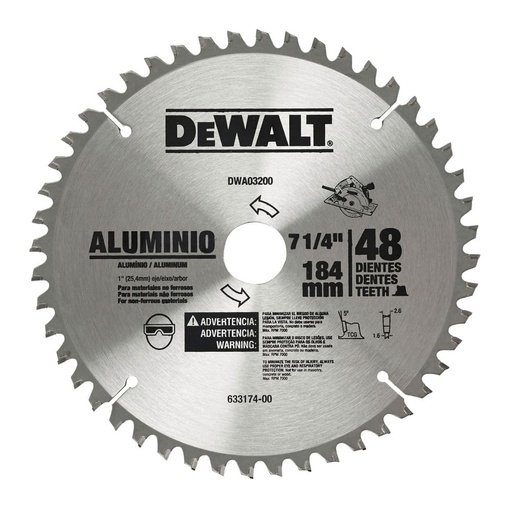 [DWA03200] Disco Sierra 7-1/4" 48 Dientes Aluminio Dewalt