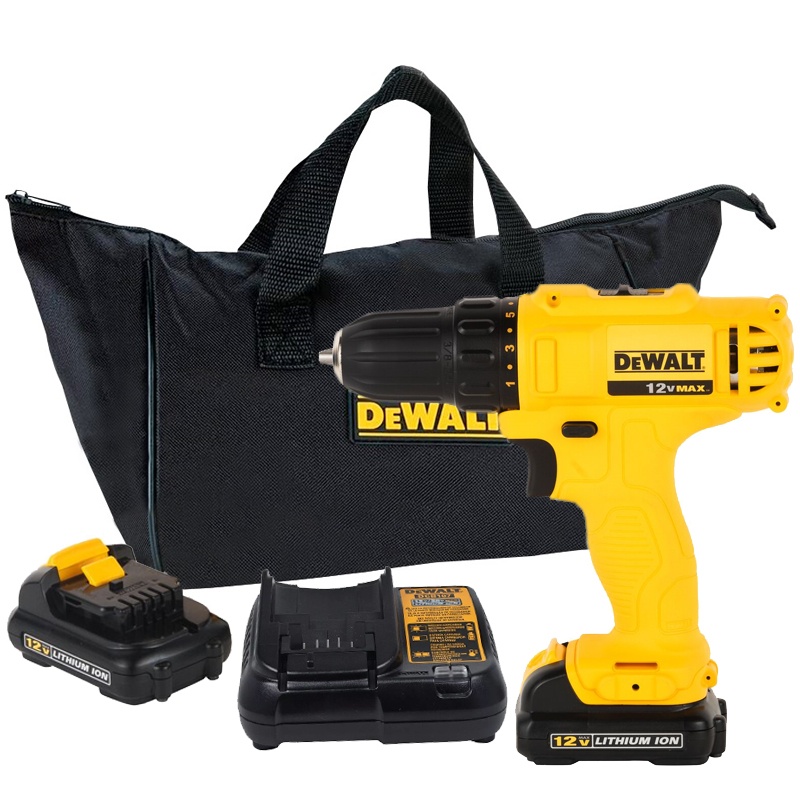 [DCD700C2-B2] Taladro Atornillador 3/8" Luz Led 12V Max + Maletín de Lona + Cargador + 2 Baterias Dewalt