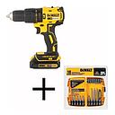 [DCD716D2-K1] Combo Taladro Percutor 12V Con Luz Led + Cargador + 2 Baterias 2.0Ah + Set 18 Pzas. DW2174 Dewalt