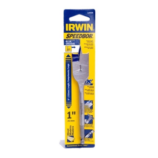 [IW14009] Brocas Planas Madera Speedbor Bluegroove, Standard (6") Drill Bit 1" Tarjeta Individual Irwin