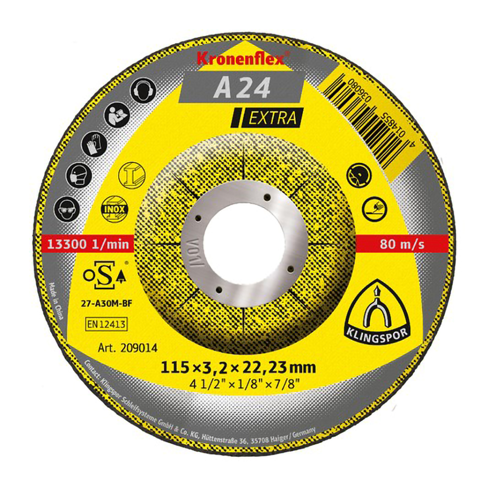 [209014] Discos Abrasivo Corte 4-1/2" * 1/8" (3.2mm) Kt/Extra/A24Ex/S/Gek/115X3,2X22,23 Klingspor