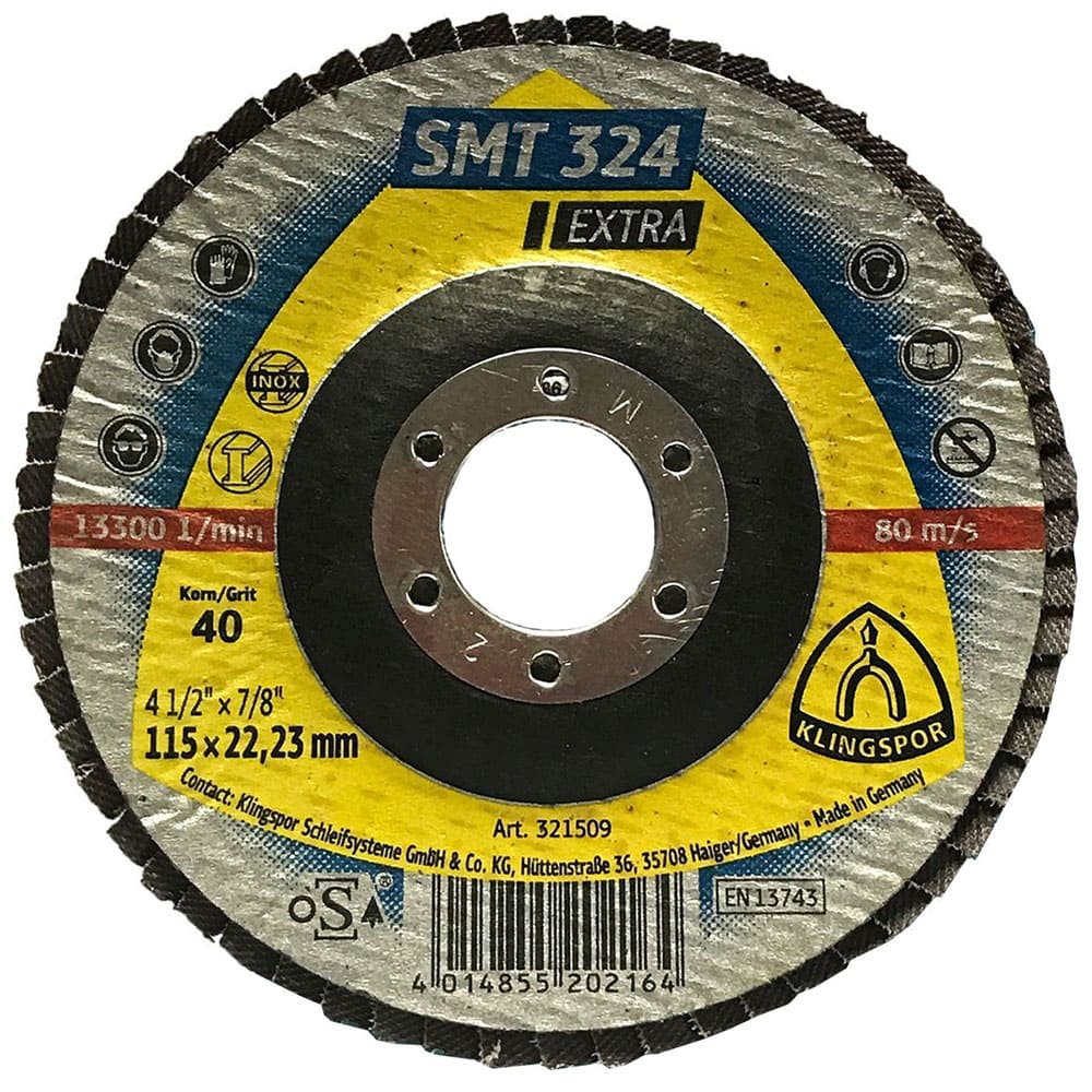 [321509] Disco Flap 4-1/2" G40 Concavo Te/Extra/Smt324/Cs455X/40/N/Gew/115X22,2 Klingspor