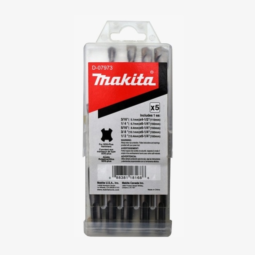 [D-07973] Set De Brocas Sds-Plus 5 Unid (3-16", 1/4", 5/16", 3/8", 1/2") Makita (E)