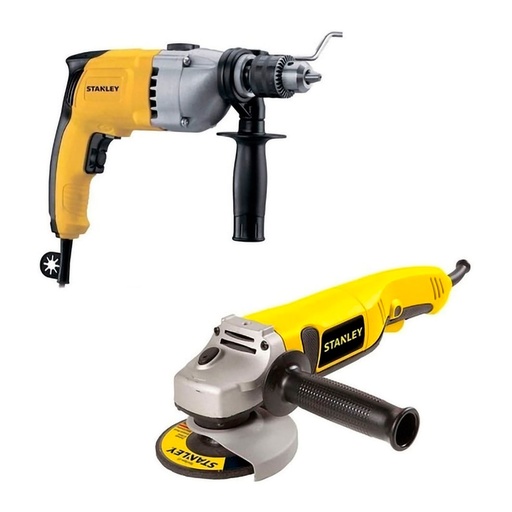 [STGS1011-K2] Kit Esmeril / Amoladora Angular 4-1/2" 1000W Rat Tail +[STDH8013] Taladro Percutor 1/2" 800W Stanley