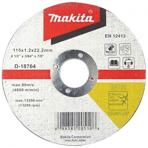 [D-18764] Disco Abrasivo Corte Inox 4.5" X 1.2Mm (Wa60T) ** Makita
