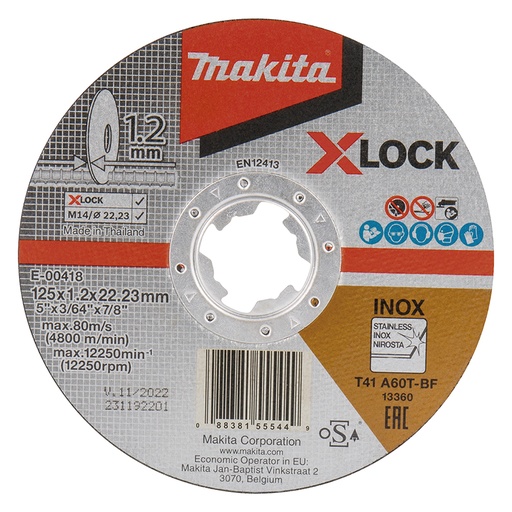 [E-00418] Disco Abrasivo Corte Inox 5" X1.2X22.23 (A60T) (X-Lock) *** Makita