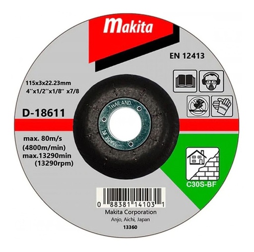 [D-18611] Disco Abra Corte Manposteria 4.5" X 3.0Mm.(C30S) (Concavo) ** Makita