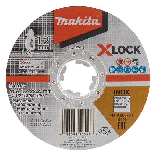 [E-00387] Disco Abra Corte Metal 4.5" X 1.2Mm. (A60T) (X-Lock) *** Makita