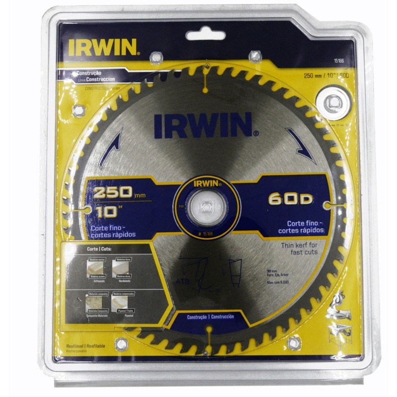[15186] Disco Sierra Circular / Inglete 10" x 60T, 30 mm Irwin