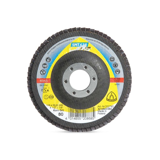 [322793] Disco Flap 4-1/2" G80 Plano Te/Supra/Smt628/Cs461X/80/N/Ger/115X22,2 Klingspor