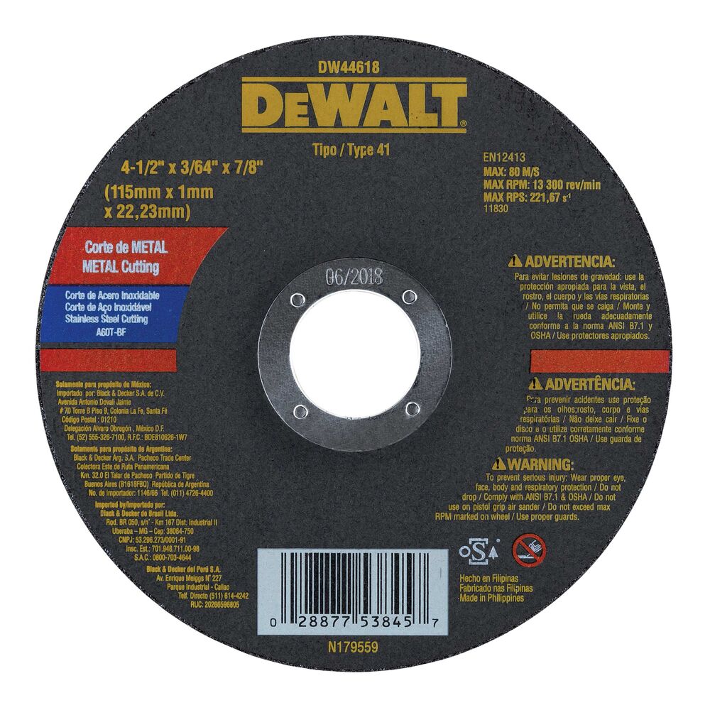 Esmeril Angular 41/2" 800W + Guantes + Lente + 10 Discos DW44618 Dewalt