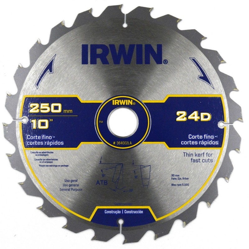 Disco de sierra 10' X24T 30mm (1",20mm,5/8") 364002LA IRWIN_2