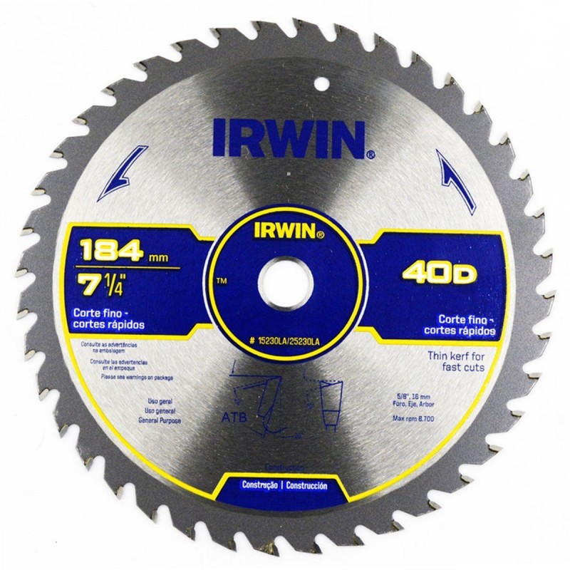 Disco de sierra 7-1/4" X 40T 5/8" Universal 15230LA IRWIN_2