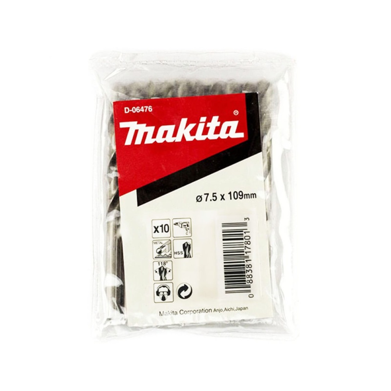 Broca HSS-G para Metal 7.5 x 109mm 10 Unid Makita D-06476_2
