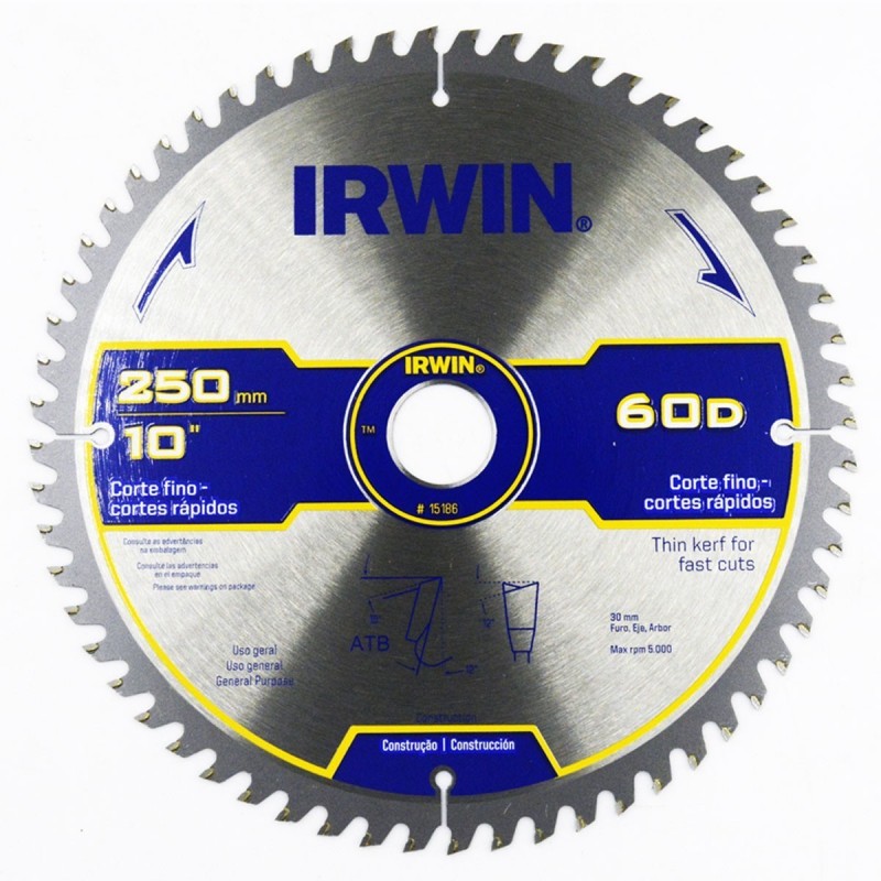 Disco de sierra 10" X 60T 30 mm (1", 20mm, 5/8") 15186 IRWIN_2