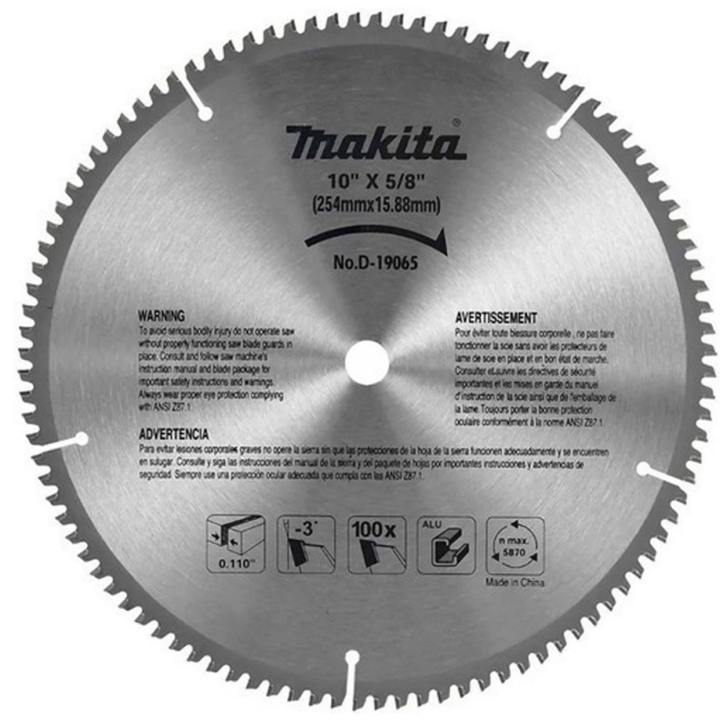 Disco Sierra Circular Para aluminio 10" x 5/8" x 2.80mm 100 dientes_2