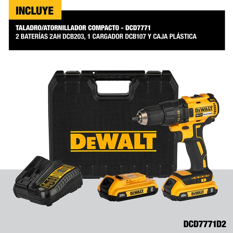 Taladro Atornillador 1/2" 20V XR Inc 2 Bat y Carg Dewalt DCD7771D2-B2_9