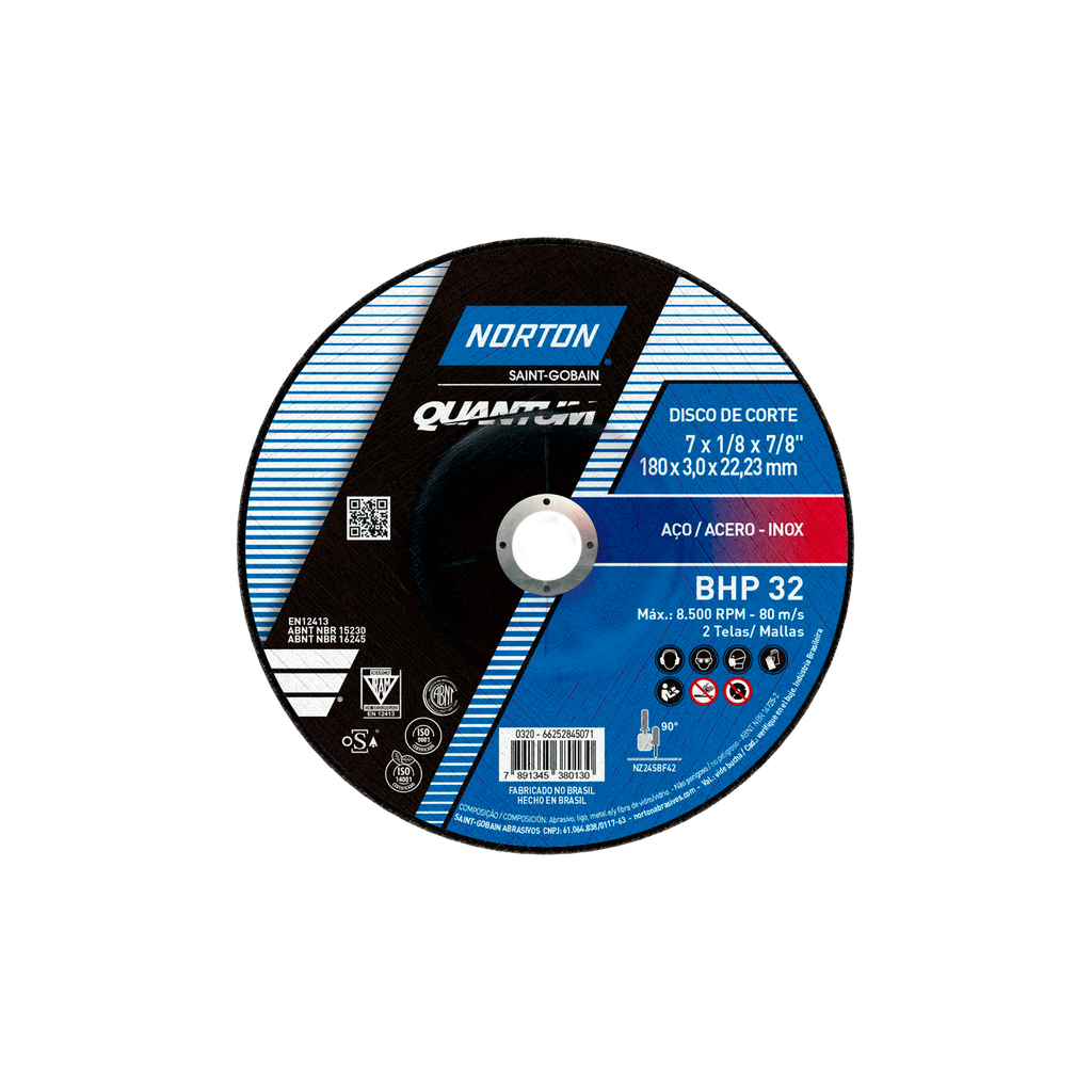 Disco Corte Metal 7" x 1/8 x 7/8 Inox T42 BHP32 Quantum Norton
