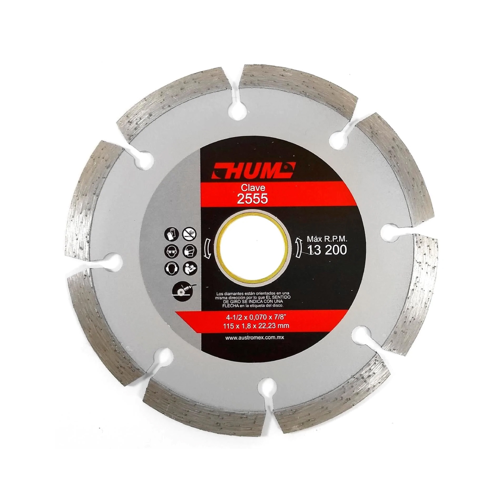 Disco Diamantado Segmentado Hum 4-1/2" (115 mm) 0.07" (1.8 mm) Austromex (E)