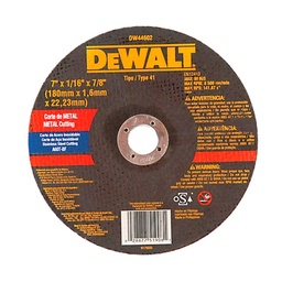 [DW44602] Disco Abrasivo Corte Metal/Inox 7" (180 mm) x 1/16" (1.6 mm) Dewalt