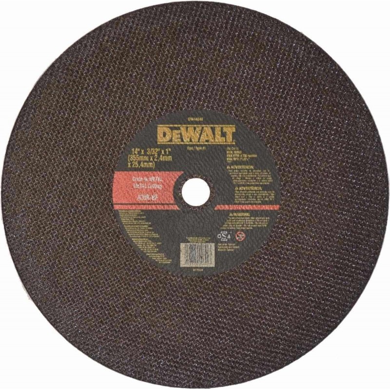 Disco Abrasivo Tronzadora 14" x 7/64" (2.8mm) x 1" Dewalt