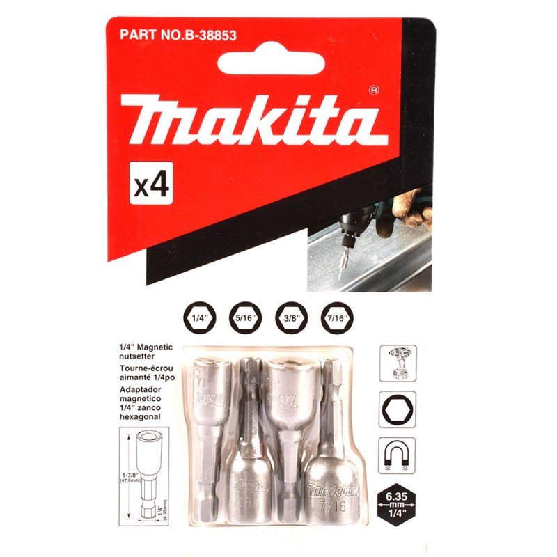 Dado Magnetico 1/4" X 1-1/8" X 5 Pzas.(1/4" ,5/16" ,3/8" ,7/16") Mix. Makita