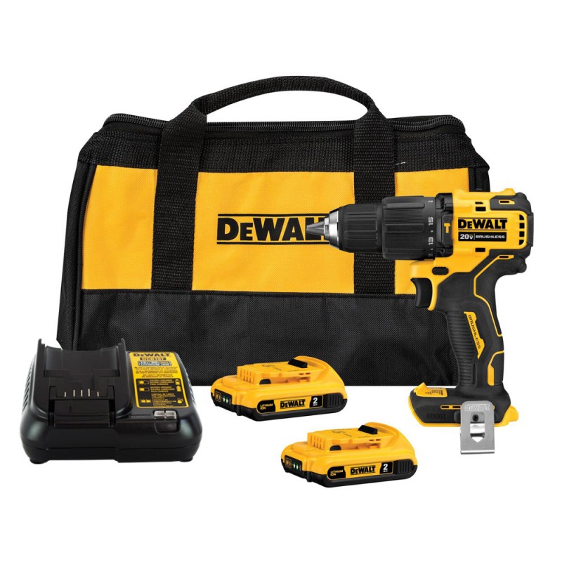 Taladro Percutor 1/2" (Sin Carbones) 20V Atomic + 2 Baterias 20V MAX 2AH + Cargador Dewalt