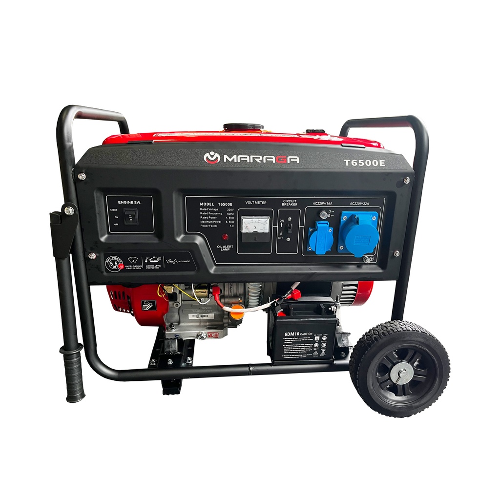 Generador a Gasolina 5.5 Kw 220V Monof. + Encendido Eléctrico + Llantas + Jalador Maraga