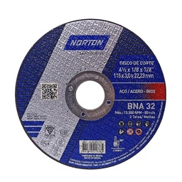 [66252832192] Disco Abrasivo Corte Metal 4-1/2" x 1/8" (3.2mm) x 7/8" BNA32 Norton