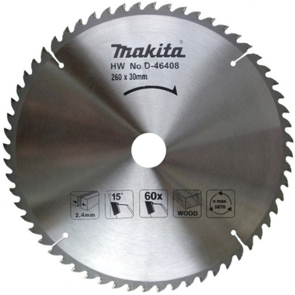 [D-46408] Disco Sierra Para Madera 10-1/4"X 30X 1.60Mm. 60 Dientes (P/Sierra De Banco)-Makblade Makita