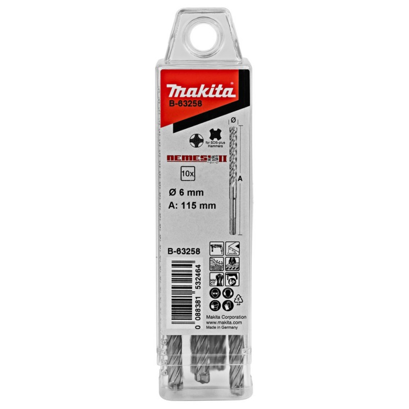[B-63258] Broca Nemesis Ii Sds Plus 6 X 50 X 115Mm. (10 Pcs) Makita