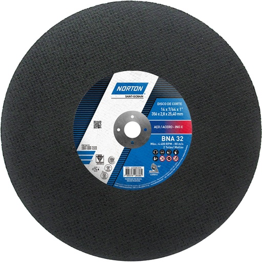 Disco Abrasivo Corte Metal Tronzadora 14"(350mm) x 7/64"(2.8mm) BNA32 (Antes 66252843694) Norton