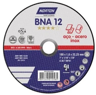 Disco Abrasivo Corte Metal Fino 7" (180 mm) x 1/16" (1.6mm) x 7/8" BNA12 Norton