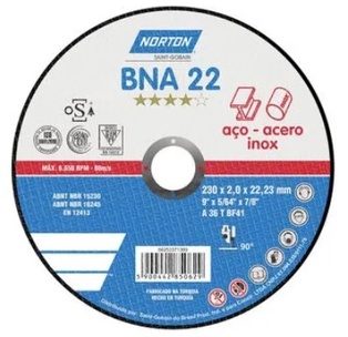 Disco Abrasivo Corte Metal Fino 9" x 5/64" (2 mm) x 7/8" BNA22 Norton