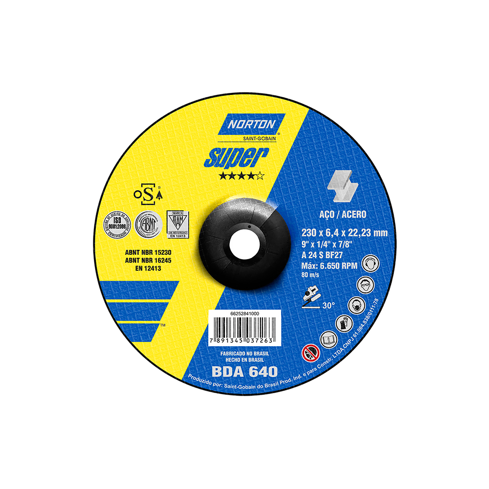 [66252842859] Disco Abrasivo Desbaste Fierro 7" (180 mm) x 1/4" (6mm) x 7/8" BDA640 Norton