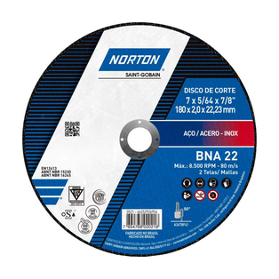 Disco Abrasivo Corte Metal Fino 4-1/2" x 1/16" (1.6mm) x 7/8" BNA12 Norton