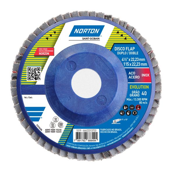 [66623313729] Disco Flap Curvo 4-1/2” x 7/8” Grano 40 Evolución R822 Norton