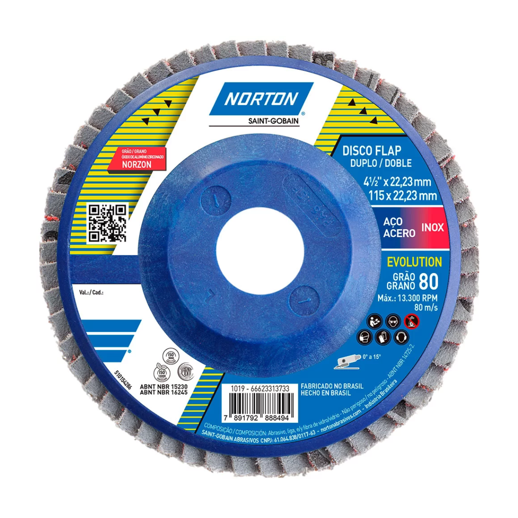 [66623313733] Disco Flap Curvo 4-1/2” x 7/8” Grano 80 Evolución R822 Norton
