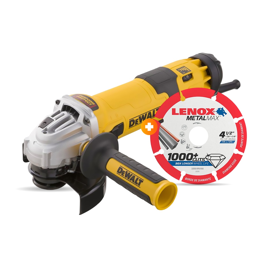 [DWE4336-B2-K2001] Kit Esmeril / Amoladora 4-1/2" 1500w 1100rpm veloc. Variable (DWE4336-B2) - Disco Diamantado Metalmax Corte Metal 4-1/2" x 7/8" Lenox (1972921)