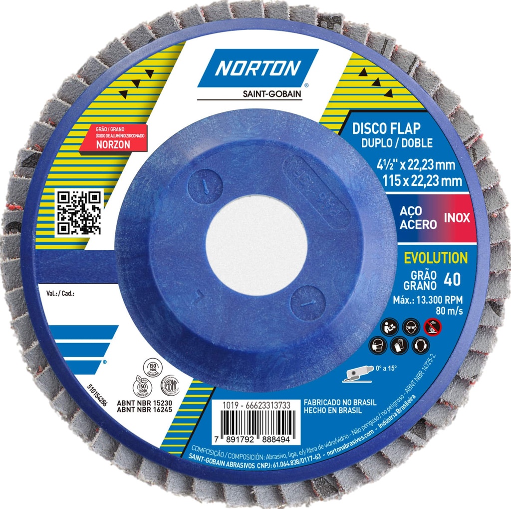[69957320322] Disco Flap Original 4-1/2" x 7/8" Grano 40 Norton
