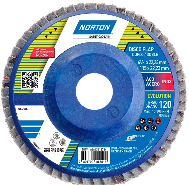 [66623313734] Disco Flap Curvo 4-1/2” x 7/8” Grano 120 Evolución R822 Norton